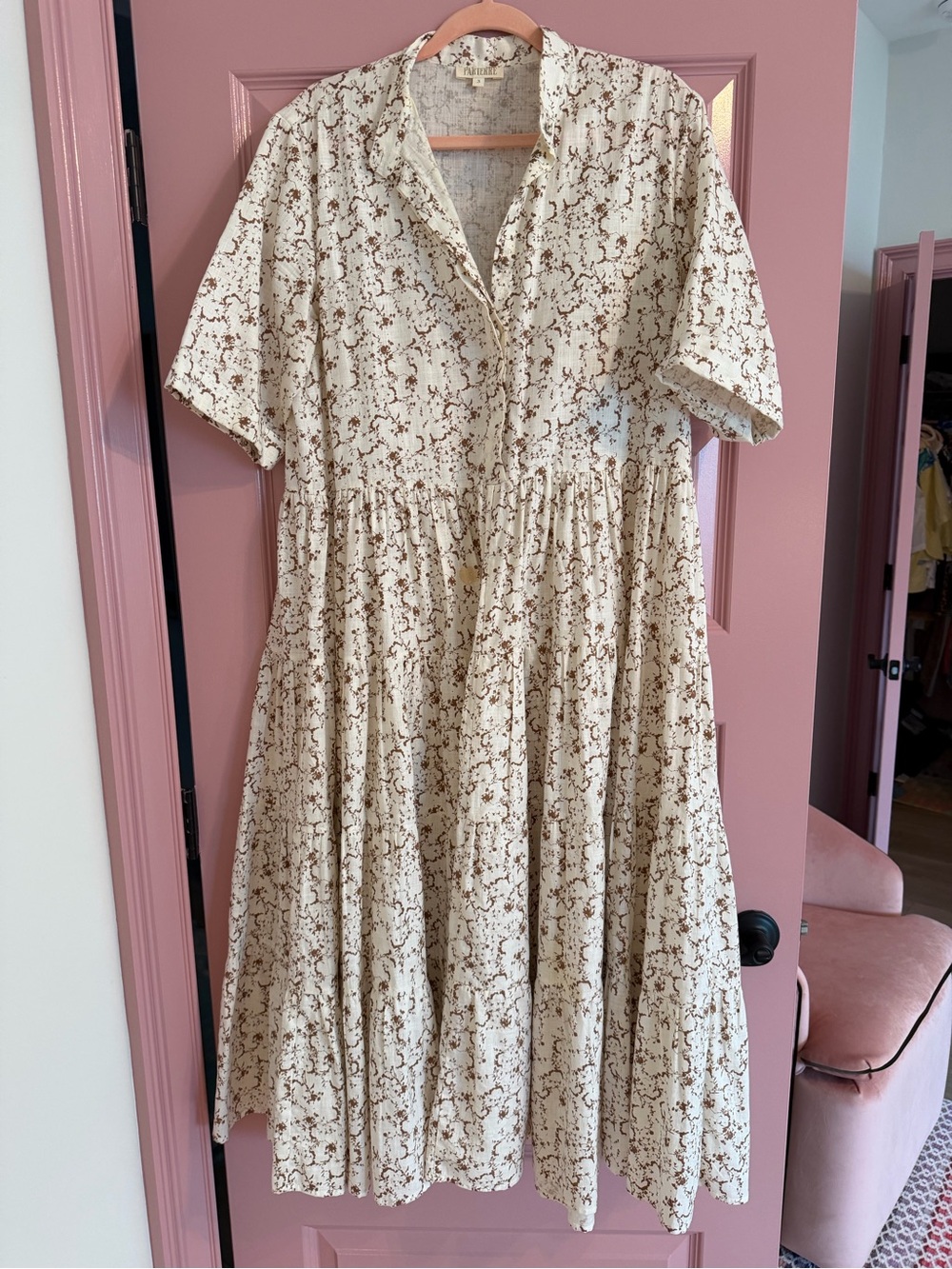 Parterre Cream and brown Floral Button-Front Midi Dress